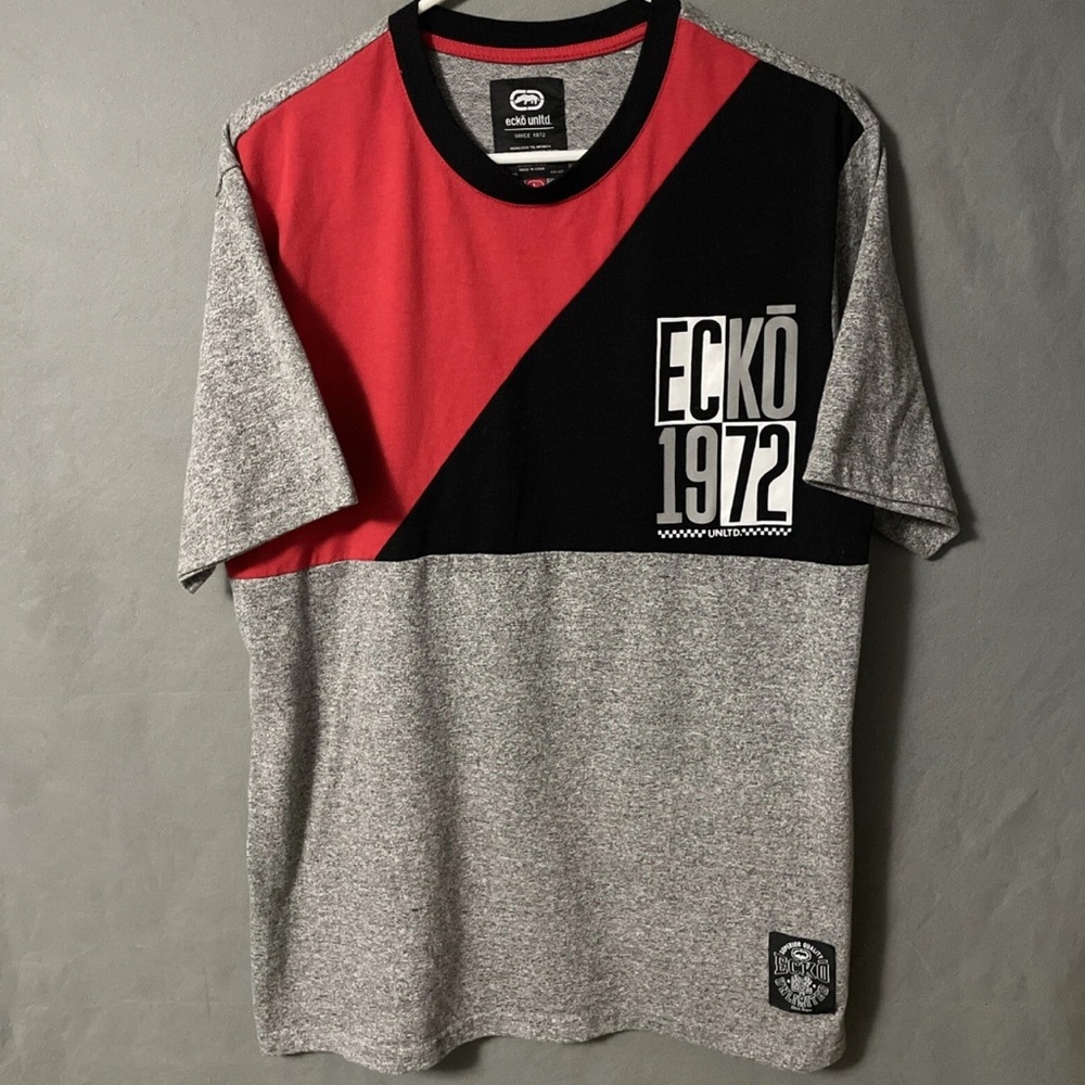 Vintage Y2K Ecko Unltd T Shirt Men Size L Gray Big Logo Streetwear Skater